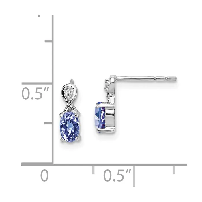 Sterling Silver Rhodium Plated Diamond u0026 Tanzanite Oval Post Earrings Goldia Earrings