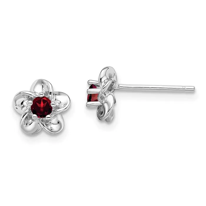 Sterling Silver Rhodiumplated Floral Garnet Post Earrings Goldia Earrings