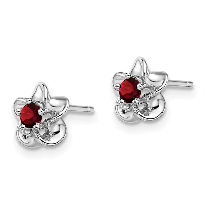 Sterling Silver Rhodiumplated Floral Garnet Post Earrings Goldia Earrings