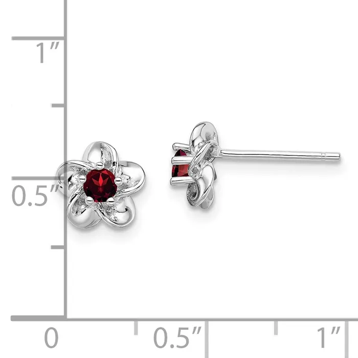 Sterling Silver Rhodiumplated Floral Garnet Post Earrings Goldia Earrings
