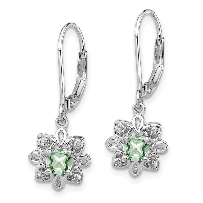 Sterling Silver Rhodiumplated Green Quartz and Diamond Earrings Goldia Earrings