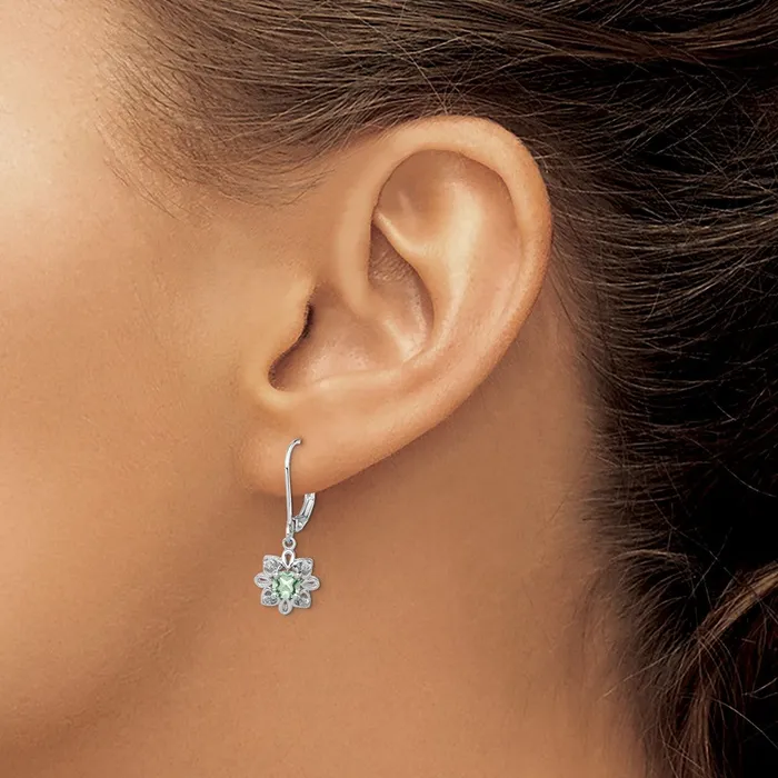 Sterling Silver Rhodiumplated Green Quartz and Diamond Earrings Goldia Earrings