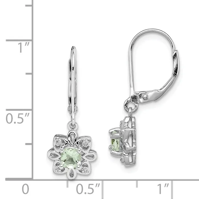 Sterling Silver Rhodiumplated Green Quartz and Diamond Earrings Goldia Earrings