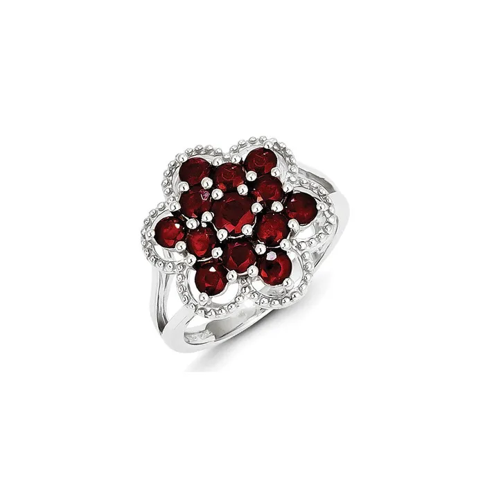 Sterling Silver Rhodiumplated Ruby Flower Ring Goldia Rings