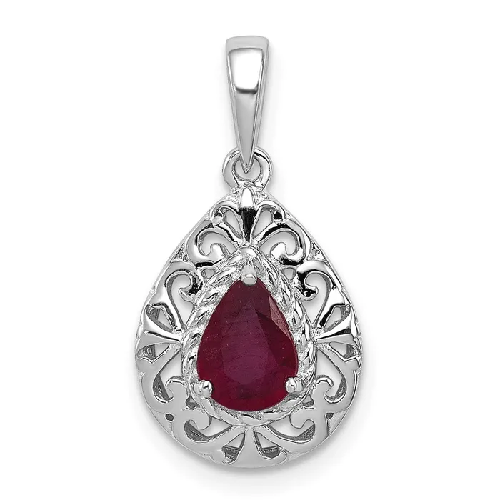 Sterling Silver Rhodium Plated Ruby Teardrop Pendant Goldia Necklaces