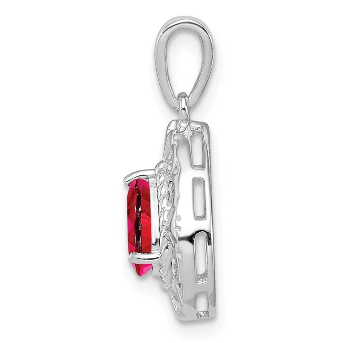 Sterling Silver Rhodium Plated Ruby Teardrop Pendant Goldia Necklaces