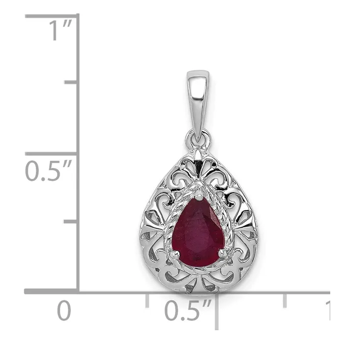 Sterling Silver Rhodium Plated Ruby Teardrop Pendant Goldia Necklaces