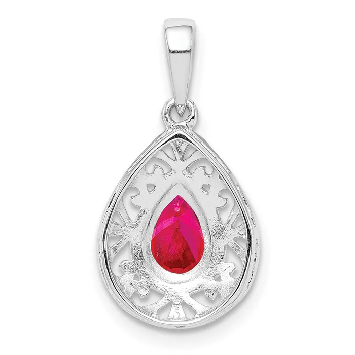 Sterling Silver Rhodium Plated Ruby Teardrop Pendant Goldia Necklaces