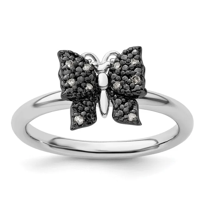 Sterling Silver u0026 Blackplated Stackable Expressions Diamond Butterfly Ring Goldia Rings
