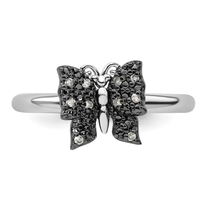 Sterling Silver u0026 Blackplated Stackable Expressions Diamond Butterfly Ring Goldia Rings