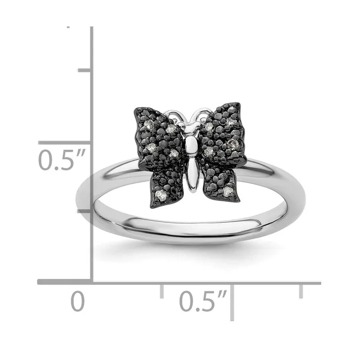 Sterling Silver u0026 Blackplated Stackable Expressions Diamond Butterfly Ring Goldia Rings