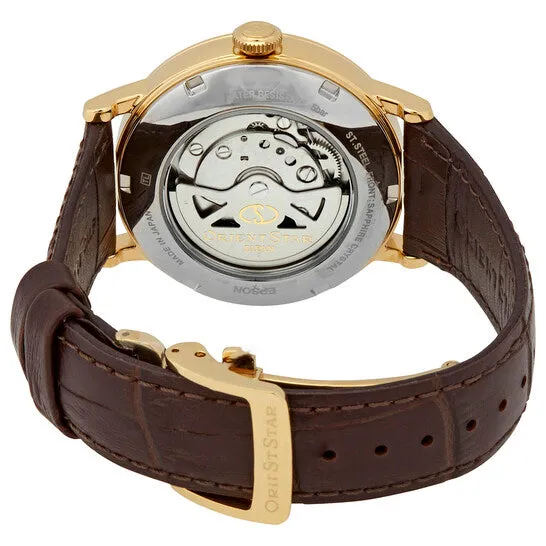 Watches JMS always Original Orient Star Automatic White Dial Brown Leather Mens Watch REAU0001S00B
