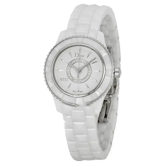 Watches JMS always Original Preowned Dior VIII Diamond Silvered Dial White Ceramic Ladies Watch CD1221E2C001